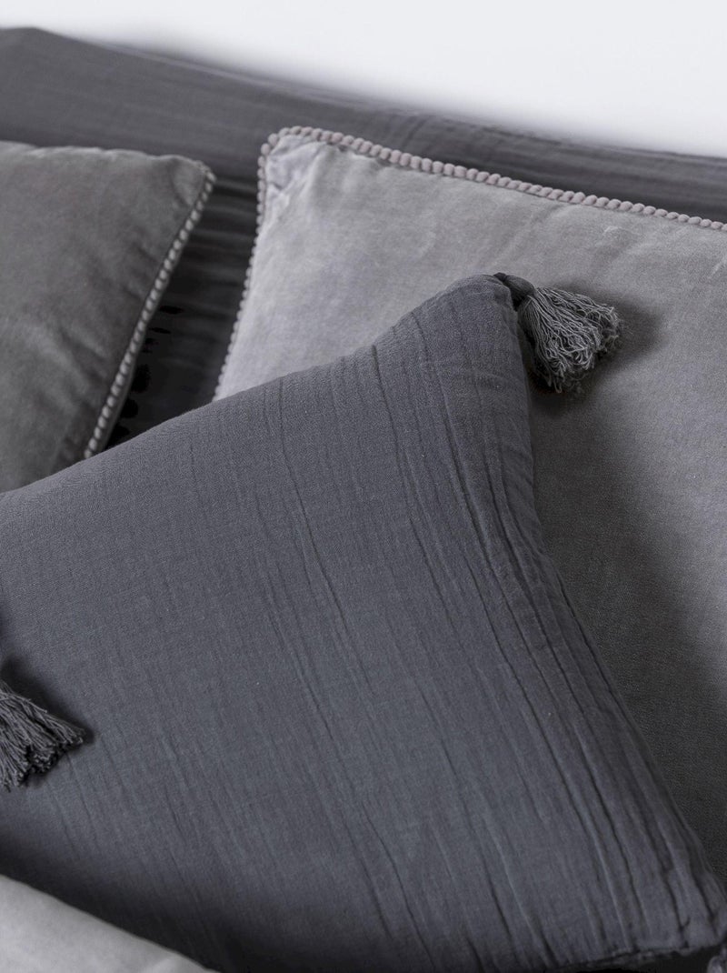 Coussin en double gaze de coton 'Deko&co' gris anthracite - Kiabi