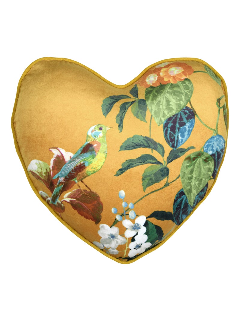 Coussin en forme de cœur à motif végétal Jaune moutarde - Kiabi