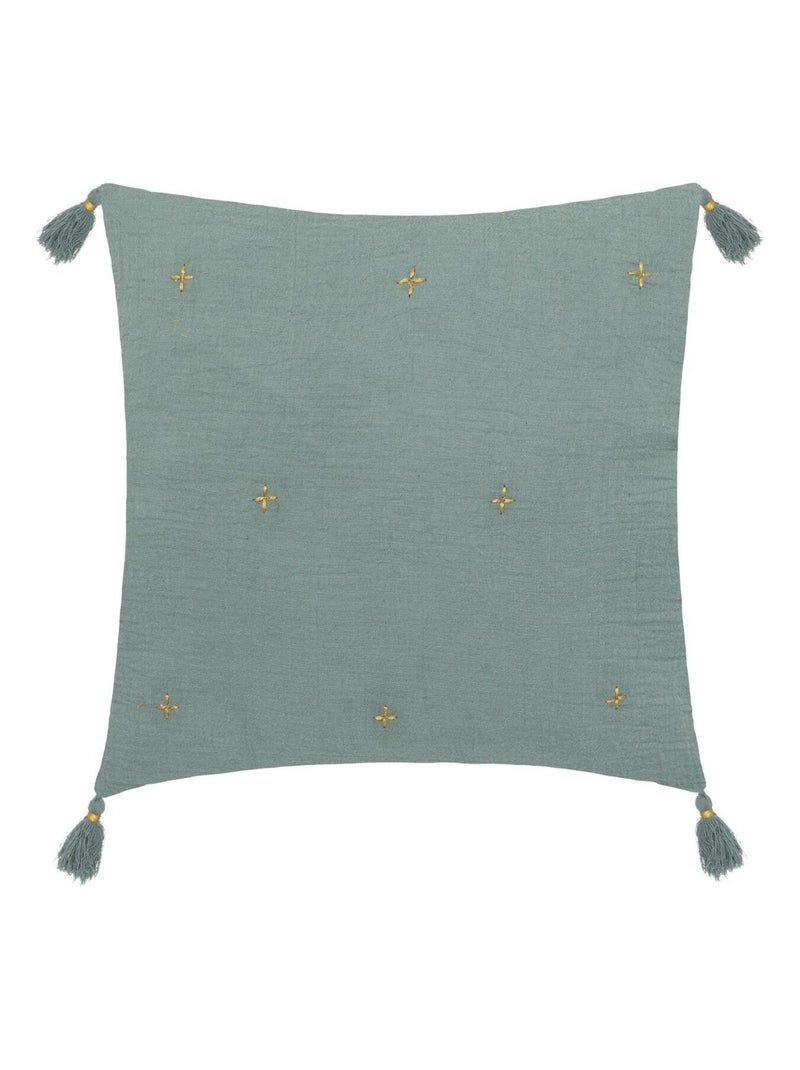 Coussin en gaze de coton brodé Bleu céladon - Kiabi