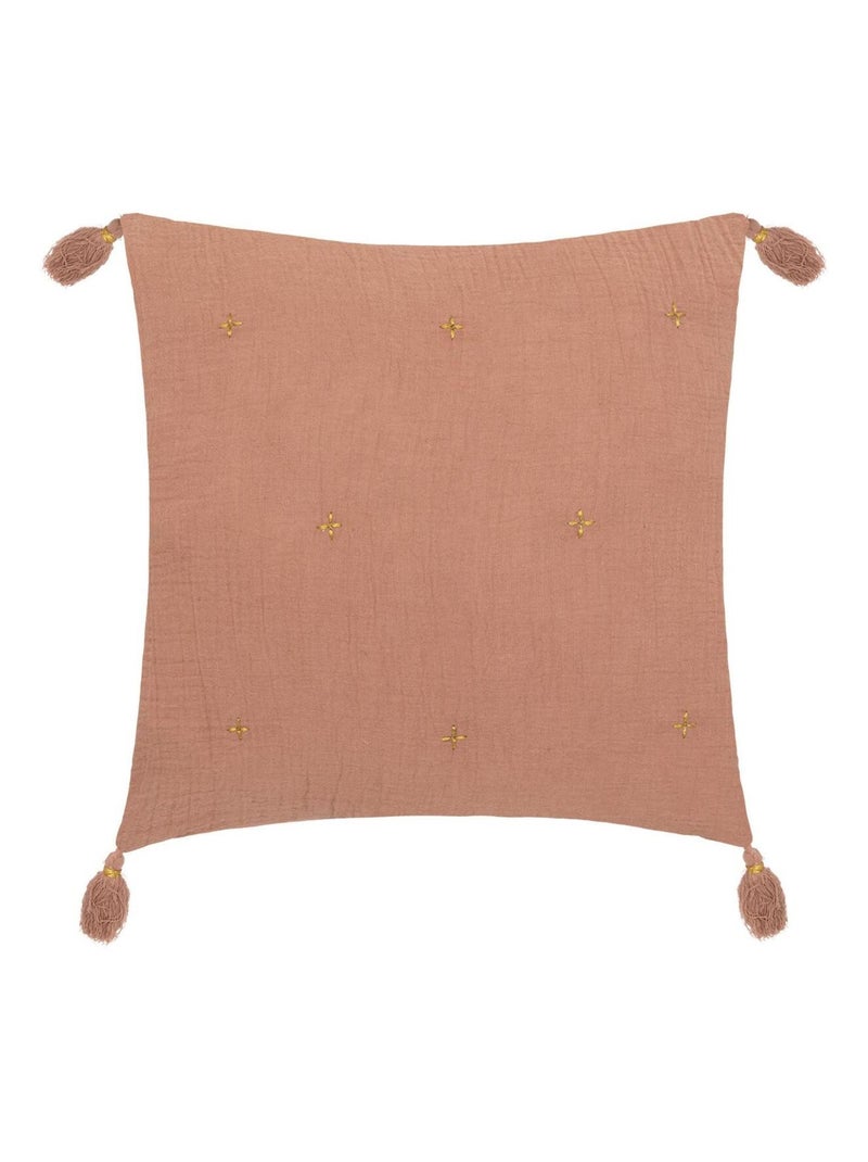 Coussin en gaze de coton brodé Vieux rose - Kiabi