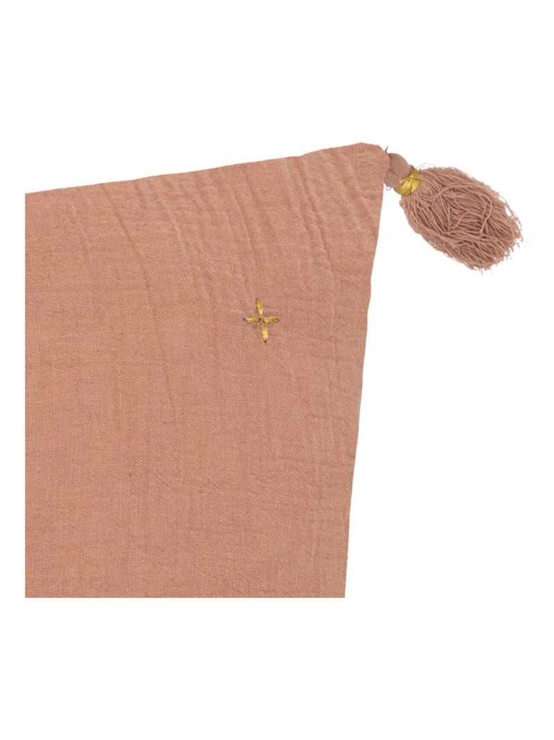 Coussin en gaze de coton brodé Vieux rose - Kiabi