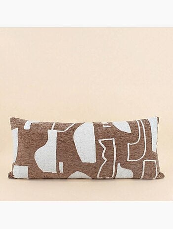 Coussin en jacquard chenille motifs ethniques marrons 30x70cm