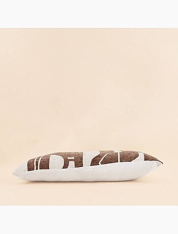 Coussin en jacquard chenille motifs ethniques marrons 30x70cm
