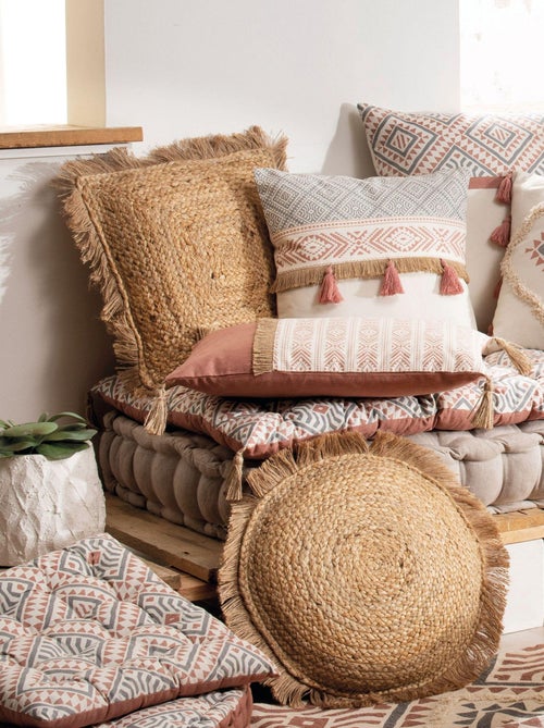 Coussin en jute à franges 'Deko&co' - Kiabi
