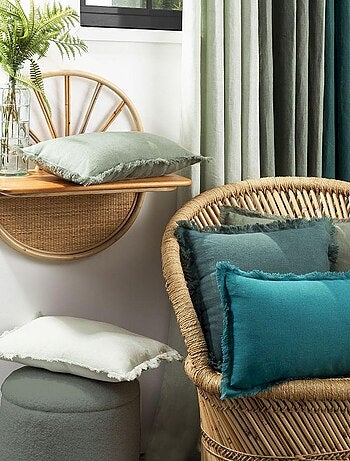 Coussin en lin, bords effilés 'Deko&co'