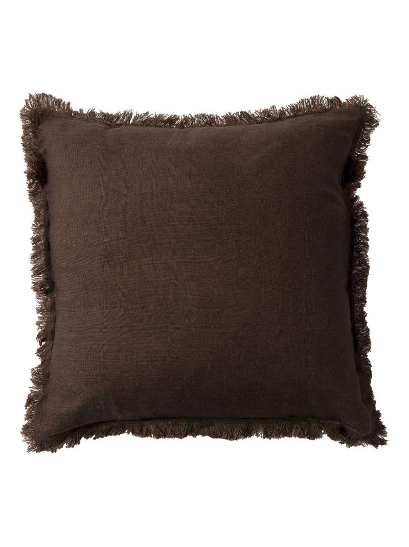 Coussin en lin, bords effilés 'Deko&co' Marron chocolat - Kiabi