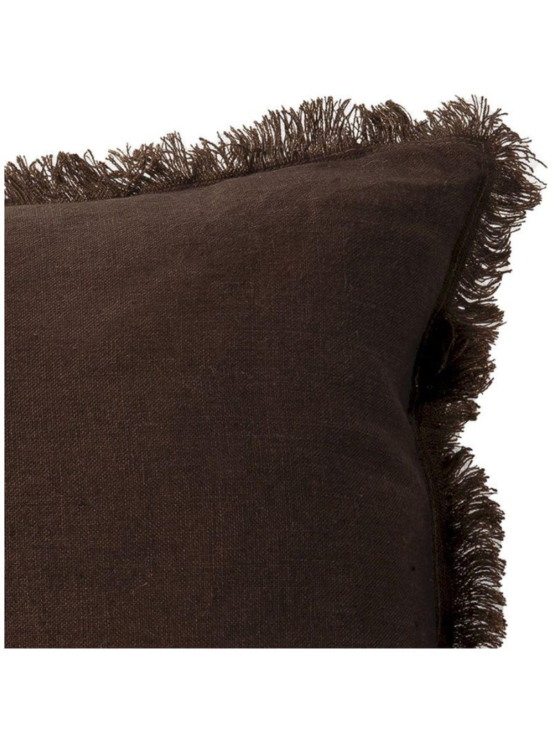 Coussin en lin, bords effilés 'Deko&co' Marron chocolat - Kiabi