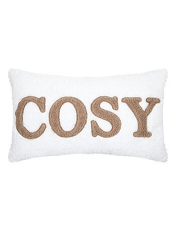 Coussin en polaire avec message brodé "Cosy