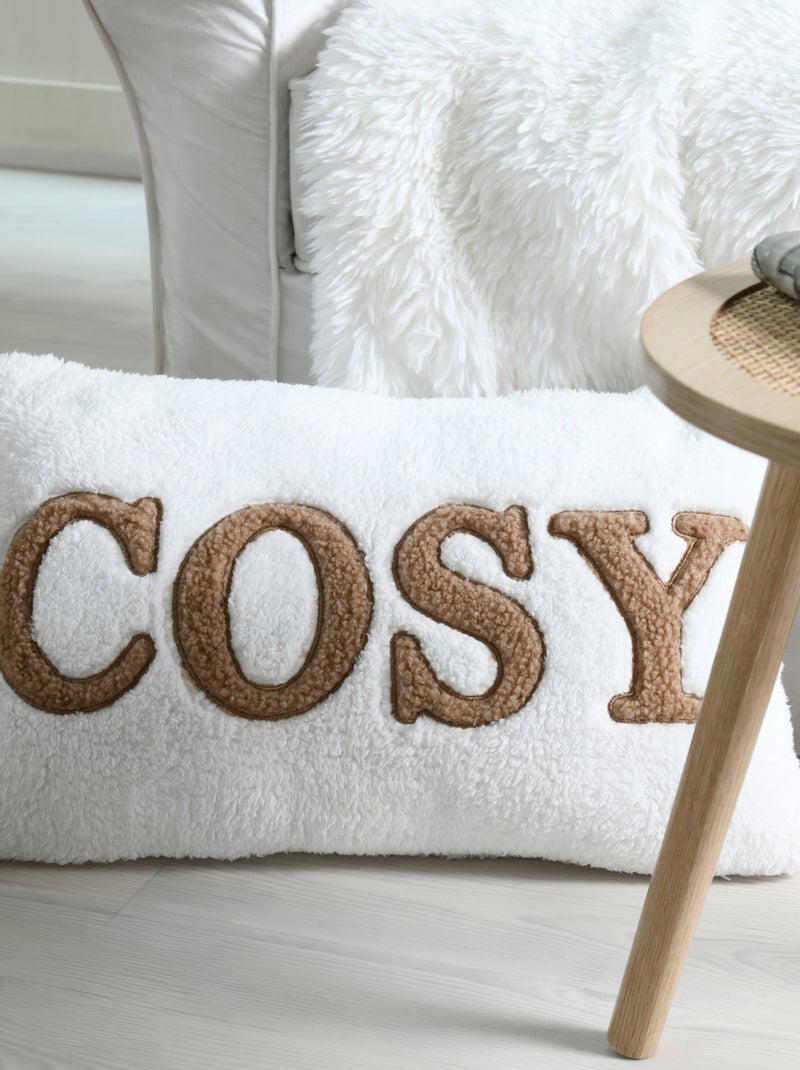Coussin en polaire avec message brodé "Cosy" Ecru - Kiabi