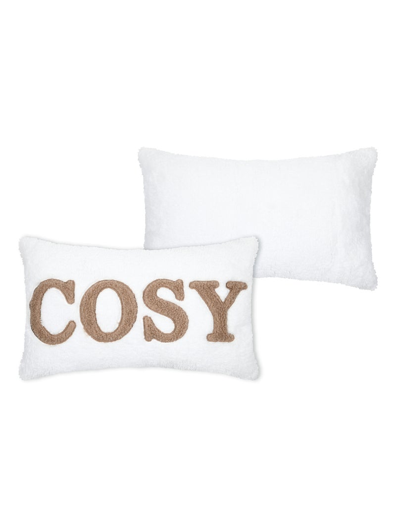 Coussin en polaire avec message brodé "Cosy" Ecru - Kiabi