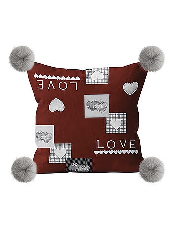 Coussin en polaire microfibre 45x45 cm LOVE rouge, par Soleil d'ocre