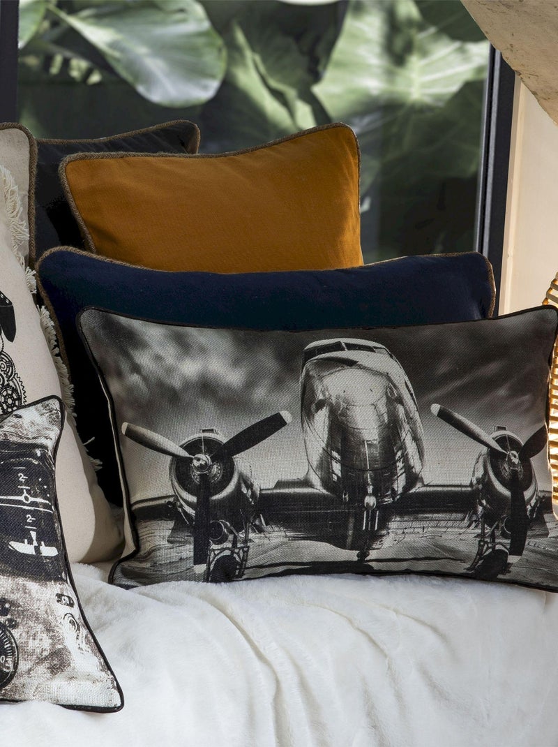 Coussin en polylin imprimé 'Deko&co' Blanc Gris Noir - Kiabi