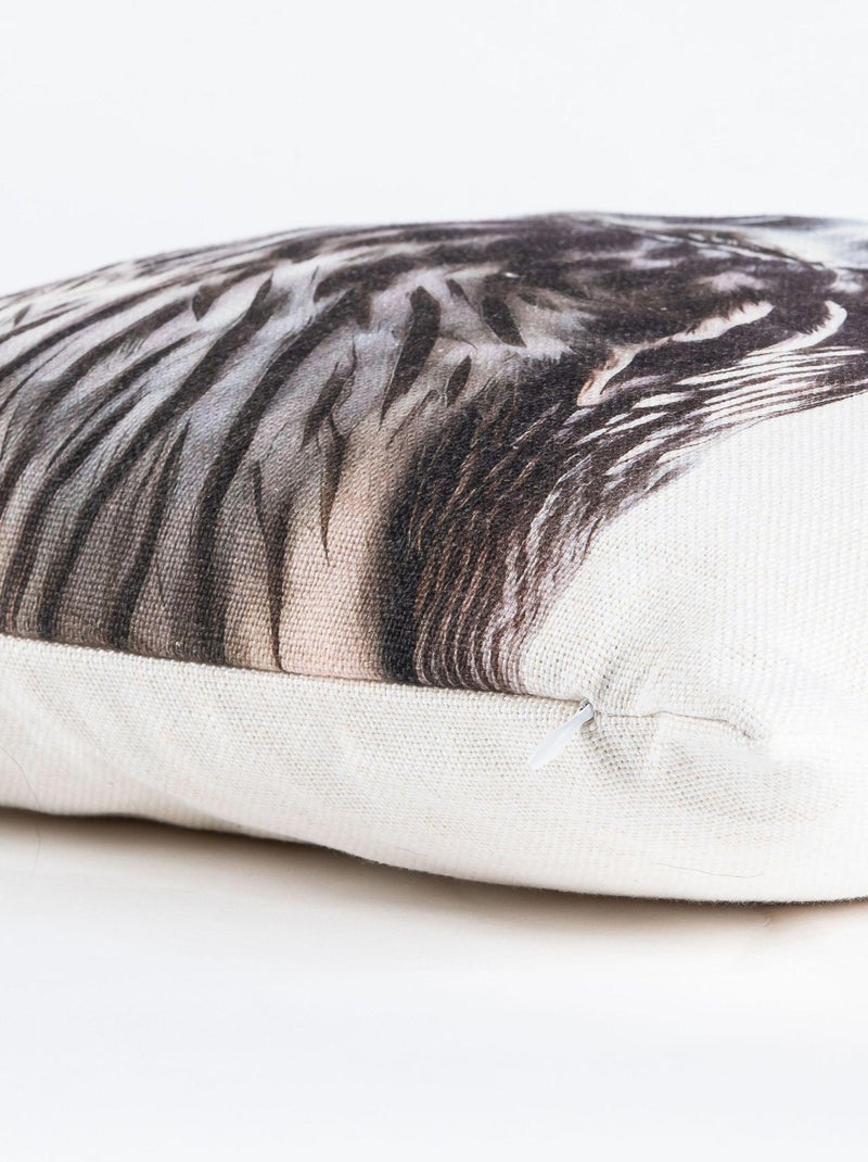 Coussin en polylin imprimé 'Deko&co' Blanc Marron - Kiabi