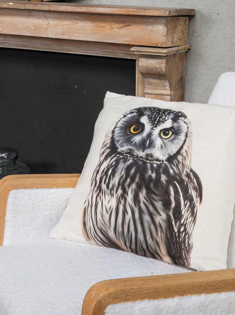 Coussin en polylin imprimé 'Deko&co' Blanc Marron - Kiabi