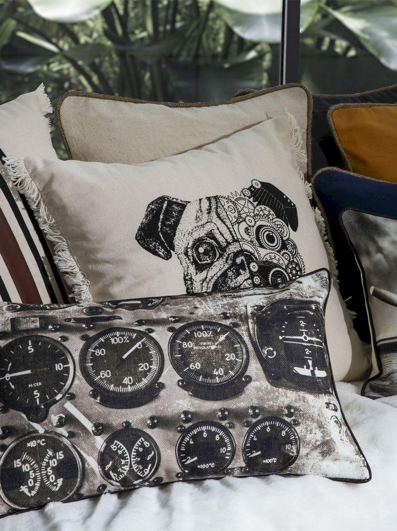 Coussin en polylin imprimé 'Deko&co' Blanc Noir - Kiabi