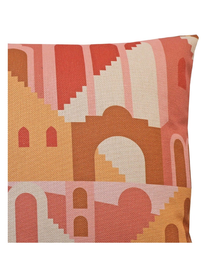 Coussin en polylin imprimé 'Deko&co' Blanc Rose foncé - Kiabi