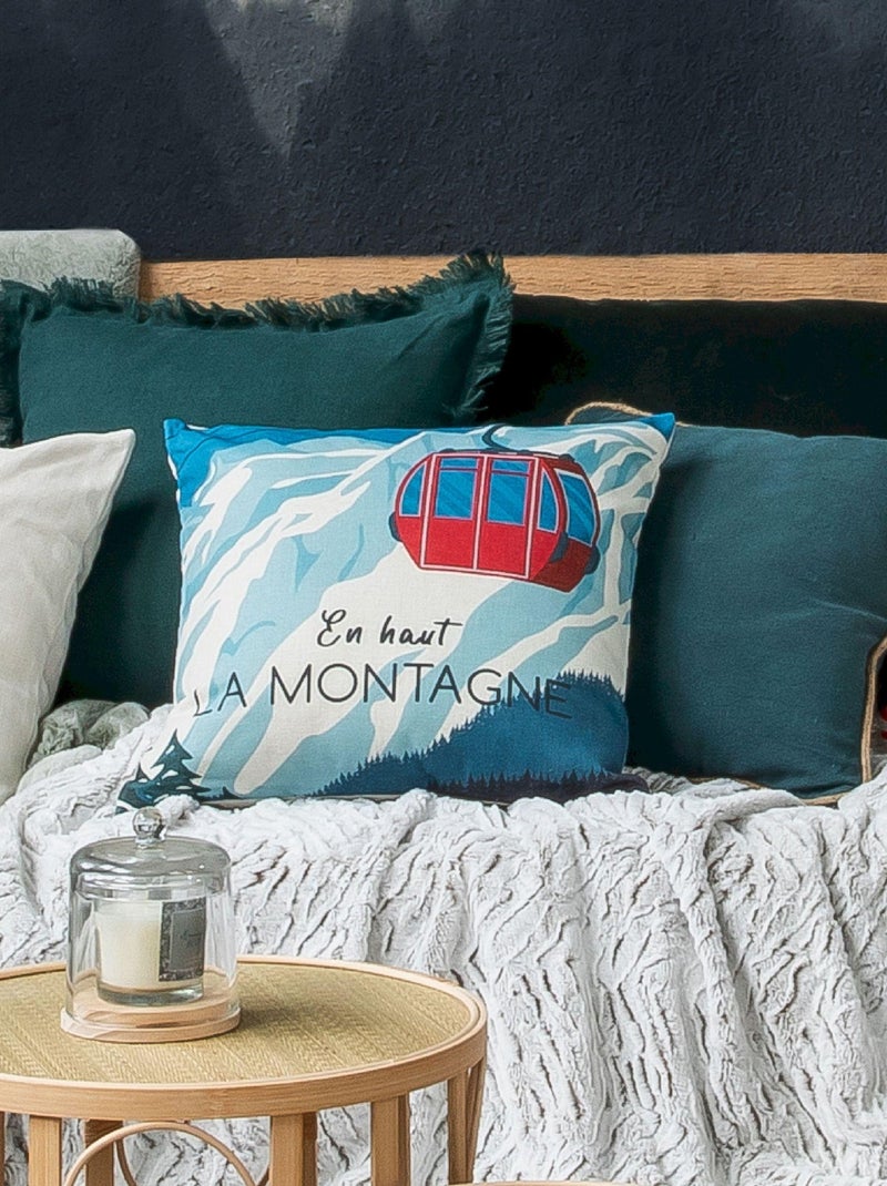 Coussin en polylin imprimé 'Deko&co' Blanc Rouge Bleu - Kiabi