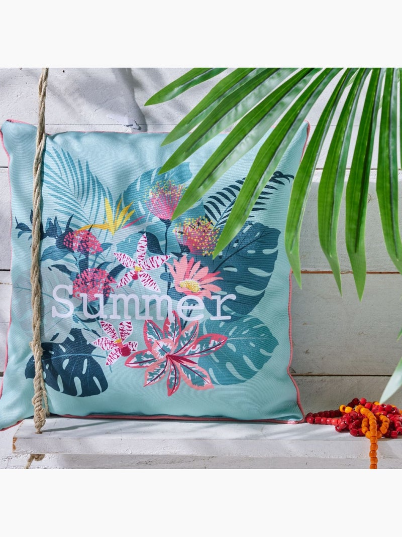 Coussin en tissu déperlant imprimé floral AMAZONIA Bleu - Kiabi