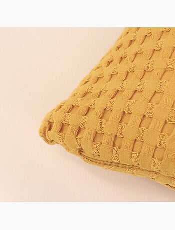 Coussin en tissu gauffré jaune 40x60cm