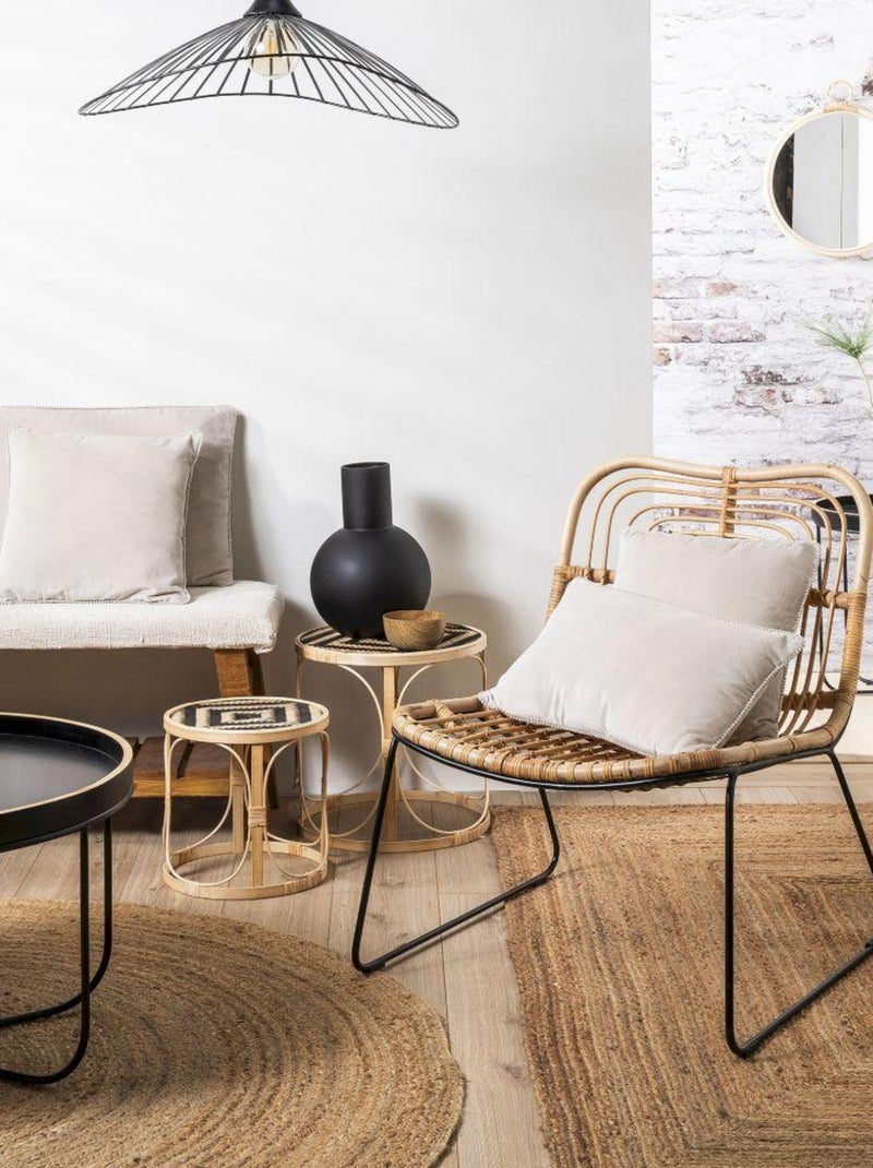 Coussin en velours avec contour perlé 'Deko&co' Beige - Kiabi