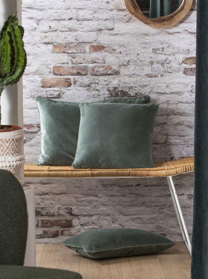 Coussin en velours avec contour perlé 'Deko&co' Kaki - Kiabi