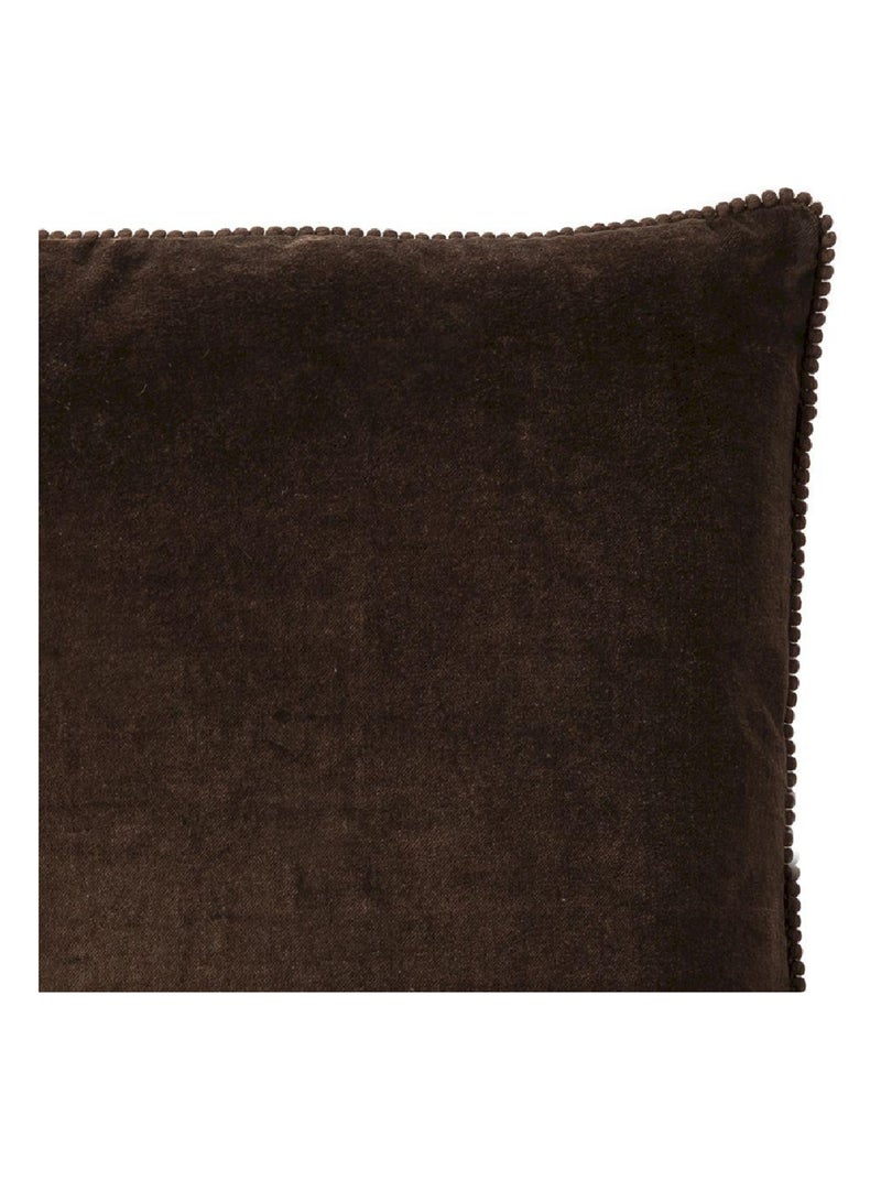 Coussin en velours avec contour perlé 'Deko&co' Marron chocolat - Kiabi