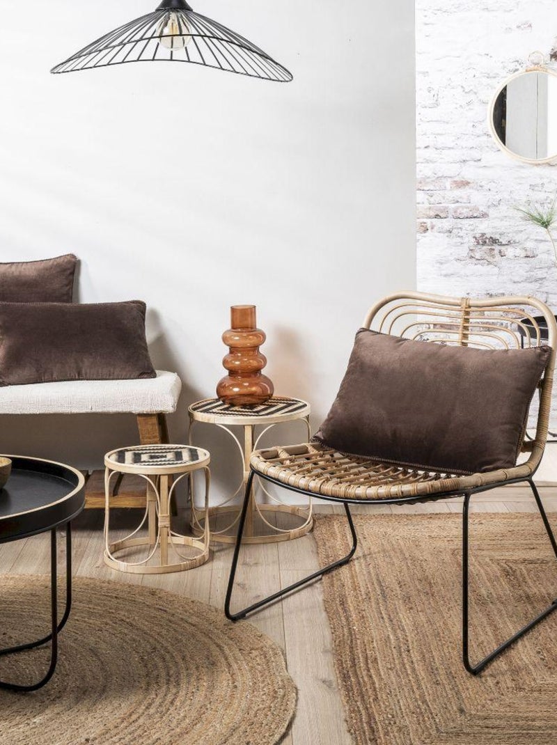 Coussin en velours avec contour perlé 'Deko&co' Marron chocolat - Kiabi