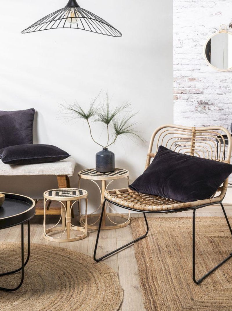 Coussin en velours avec contour perlé 'Deko&co' Noir - Kiabi