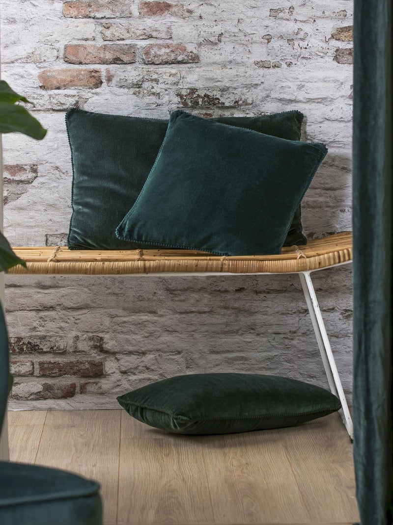 Coussin en velours avec contour perlé 'Deko&co' Vert émeraude - Kiabi