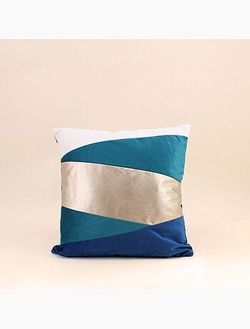 Coussin en velours bleu et doré 40cm