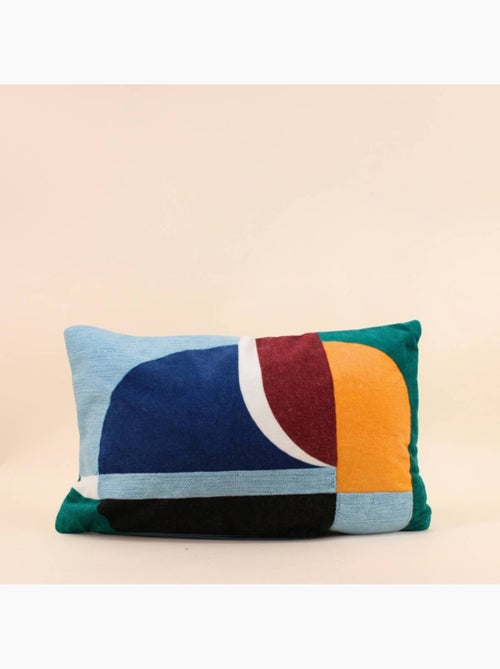 Coussin en velours de coton imprimé rebrodé multicolor 30x50cm - Kiabi