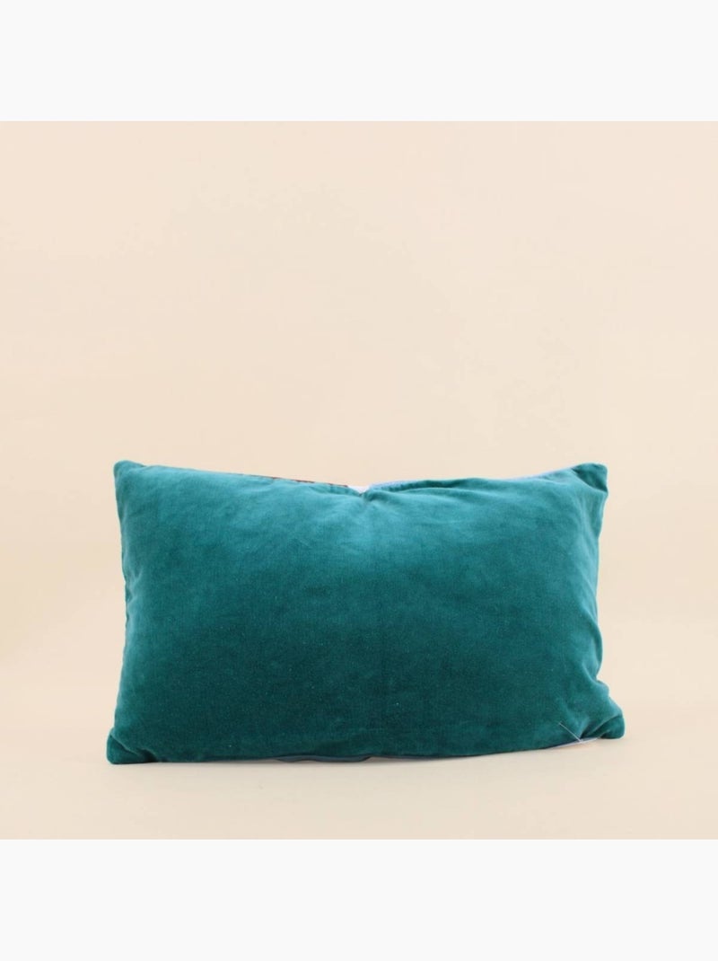 Coussin en velours de coton imprimé rebrodé multicolor 30x50cm Bleu - Kiabi