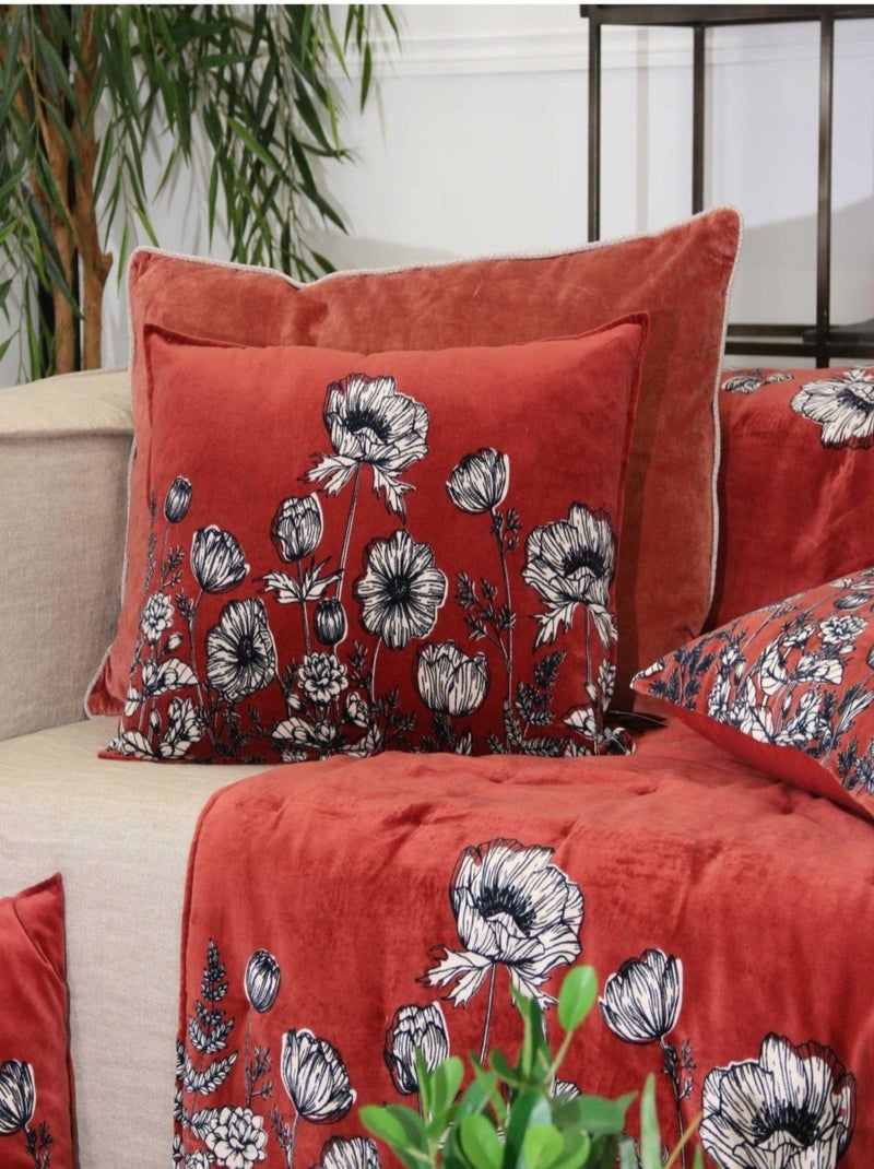 Coussin en velours fleuri Vieux rose - Kiabi