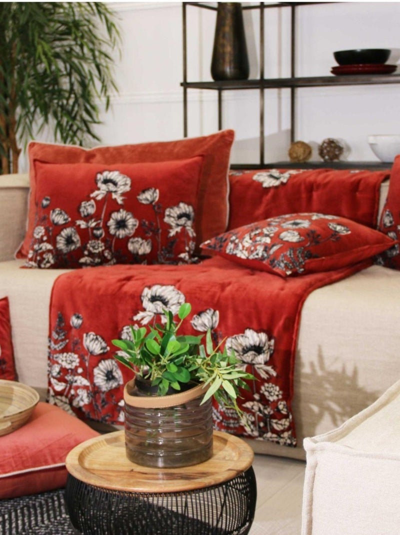Coussin en velours fleuri Vieux rose - Kiabi