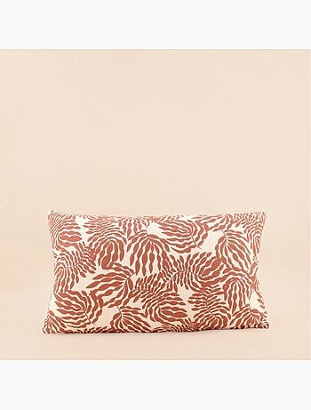 Coussin extérieur motif floral terracotta 30x50cm