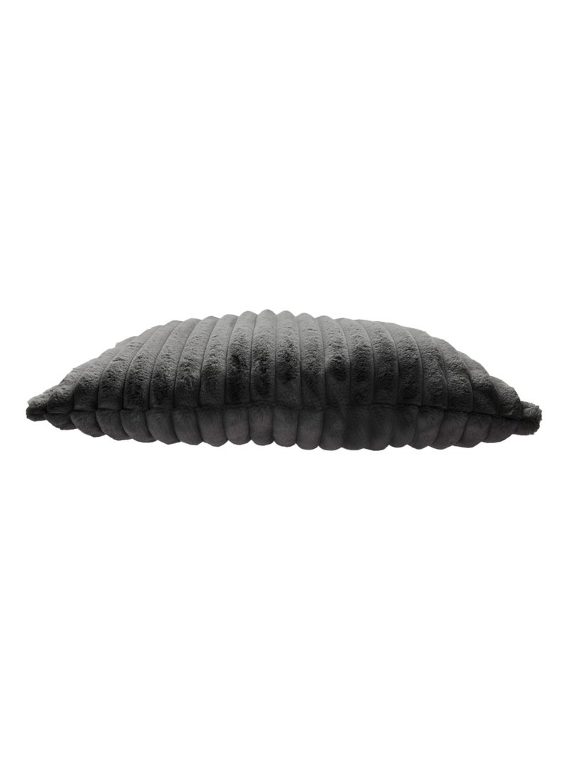 Coussin fausse fourrure côtelé ALBA 50x70 gris anthracite - Kiabi