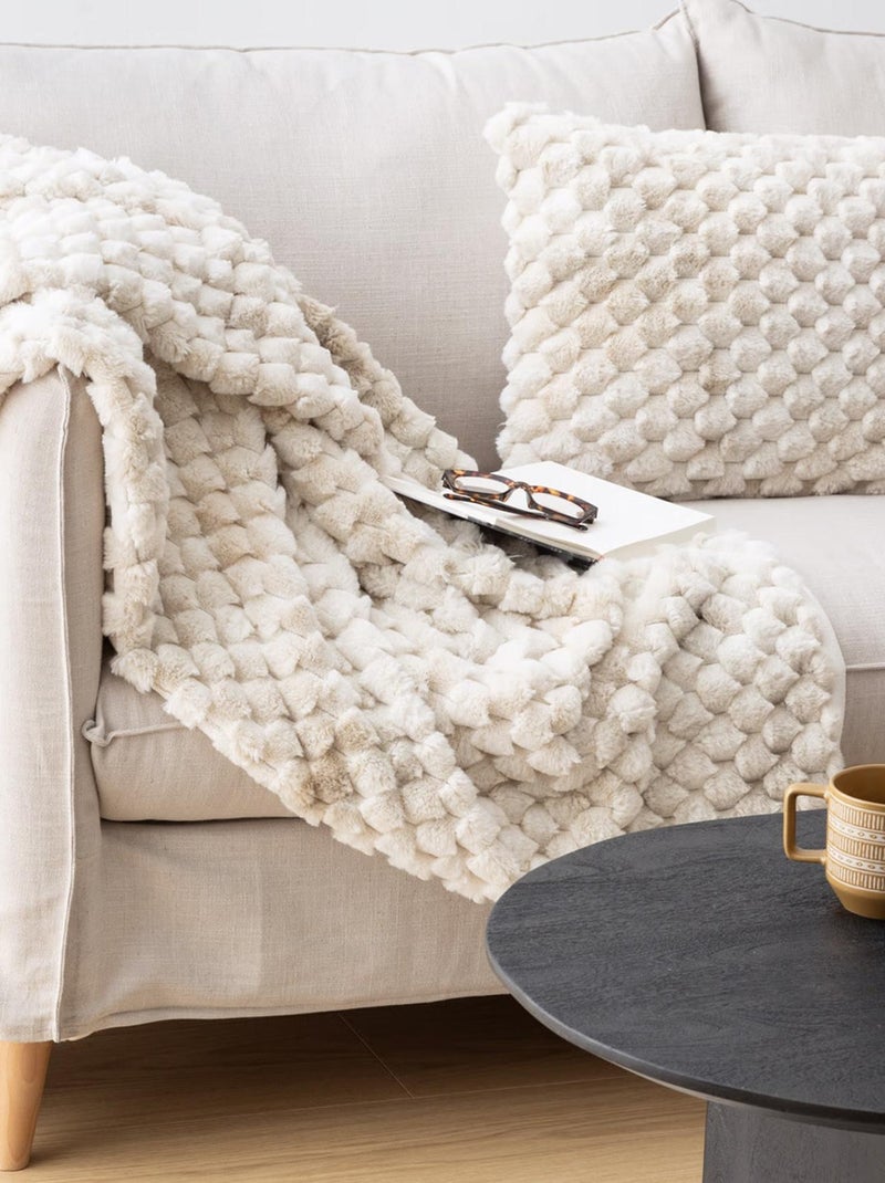 Coussin fausse fourrure Inuit  - Effet tie and dye Beige - Kiabi