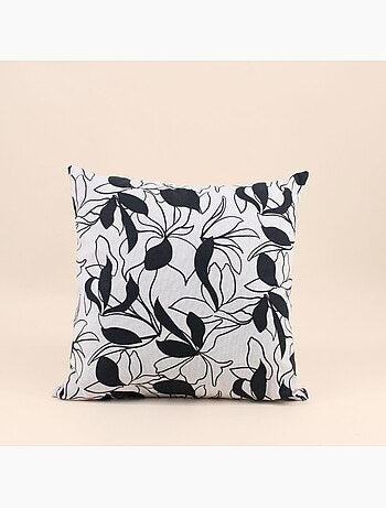 Coussin fleuri noir et blanc 40x40cm