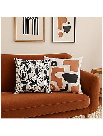 Coussin fleuri noir et blanc 40x40cm