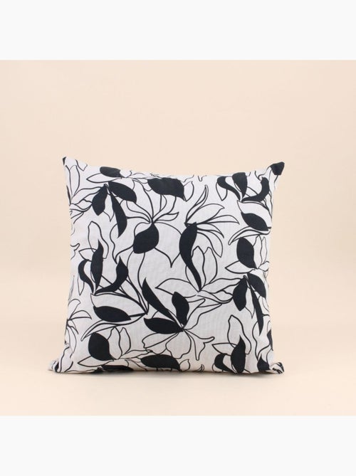 Coussin fleuri noir et blanc 40x40cm - Kiabi