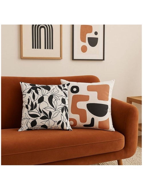 Coussin fleuri noir et blanc 40x40cm - Kiabi