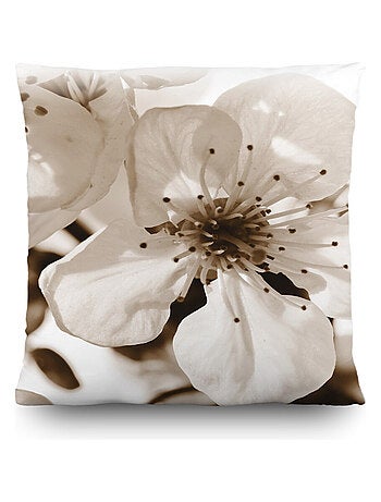 Coussin fleurs beige - 45 cm x 45 cm