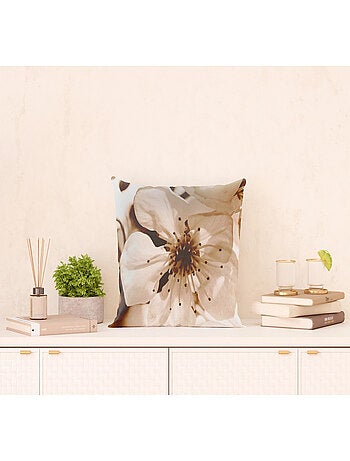 Coussin fleurs beige - 45 cm x 45 cm