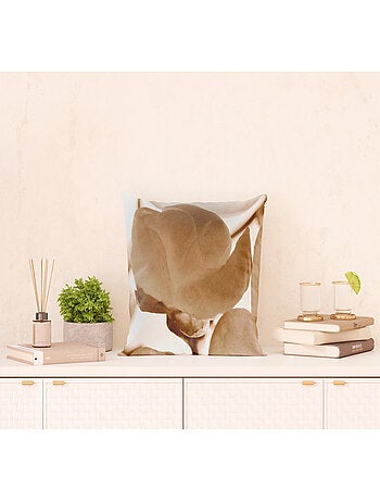 Coussin fleurs beige - 45 cm x 45 cm