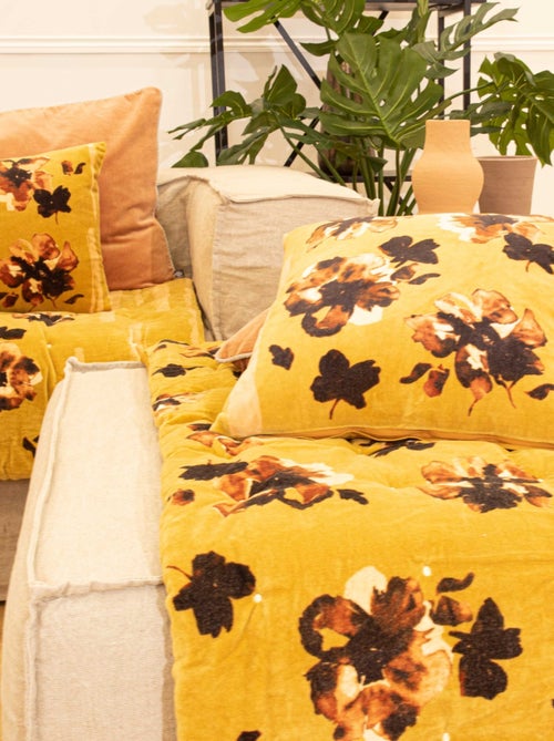 Coussin floral en velours - Kiabi
