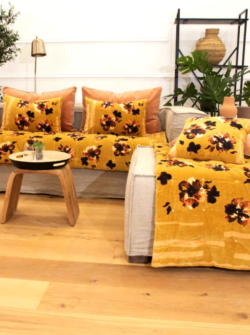 Coussin floral en velours - Kiabi