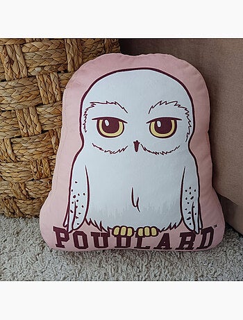 Coussin forme imprimé 100% polyester, harry potter hedwige