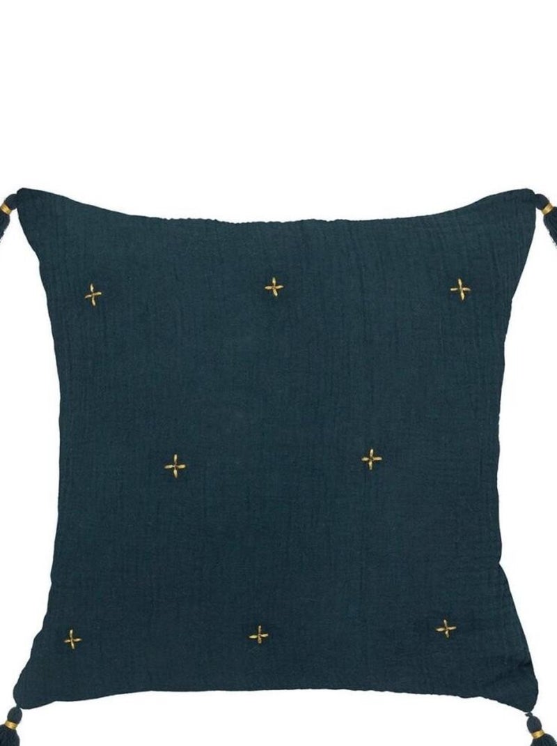 Coussin gaze brodé 40x40 or bleu Bleu - Kiabi