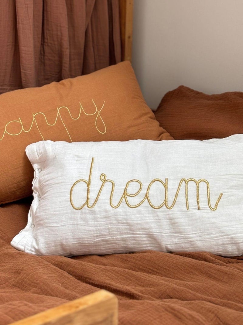 Coussin gaze de coton avec mot doux Blanc - Kiabi