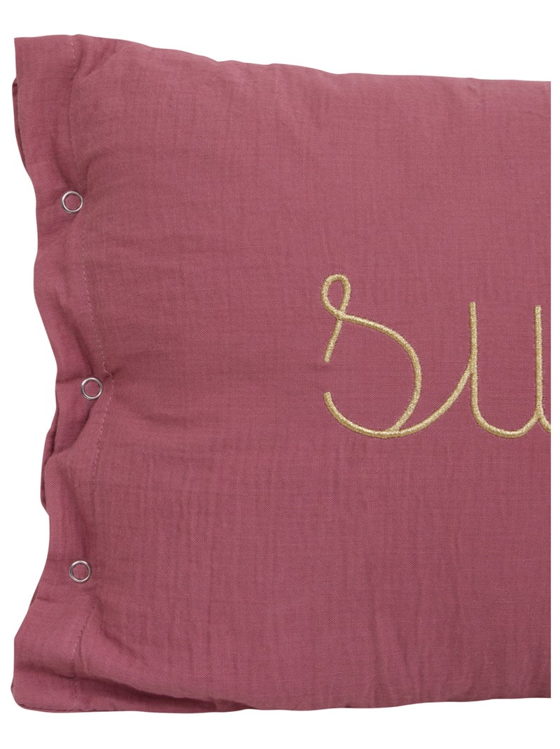 Coussin gaze de coton avec mot doux Vieux rose - Kiabi